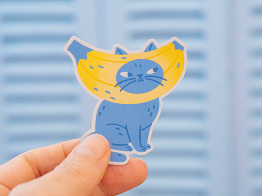 Blue Banana Cat Sticker