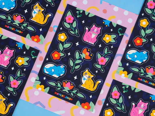 Cats and Flowers Sticker Sheet