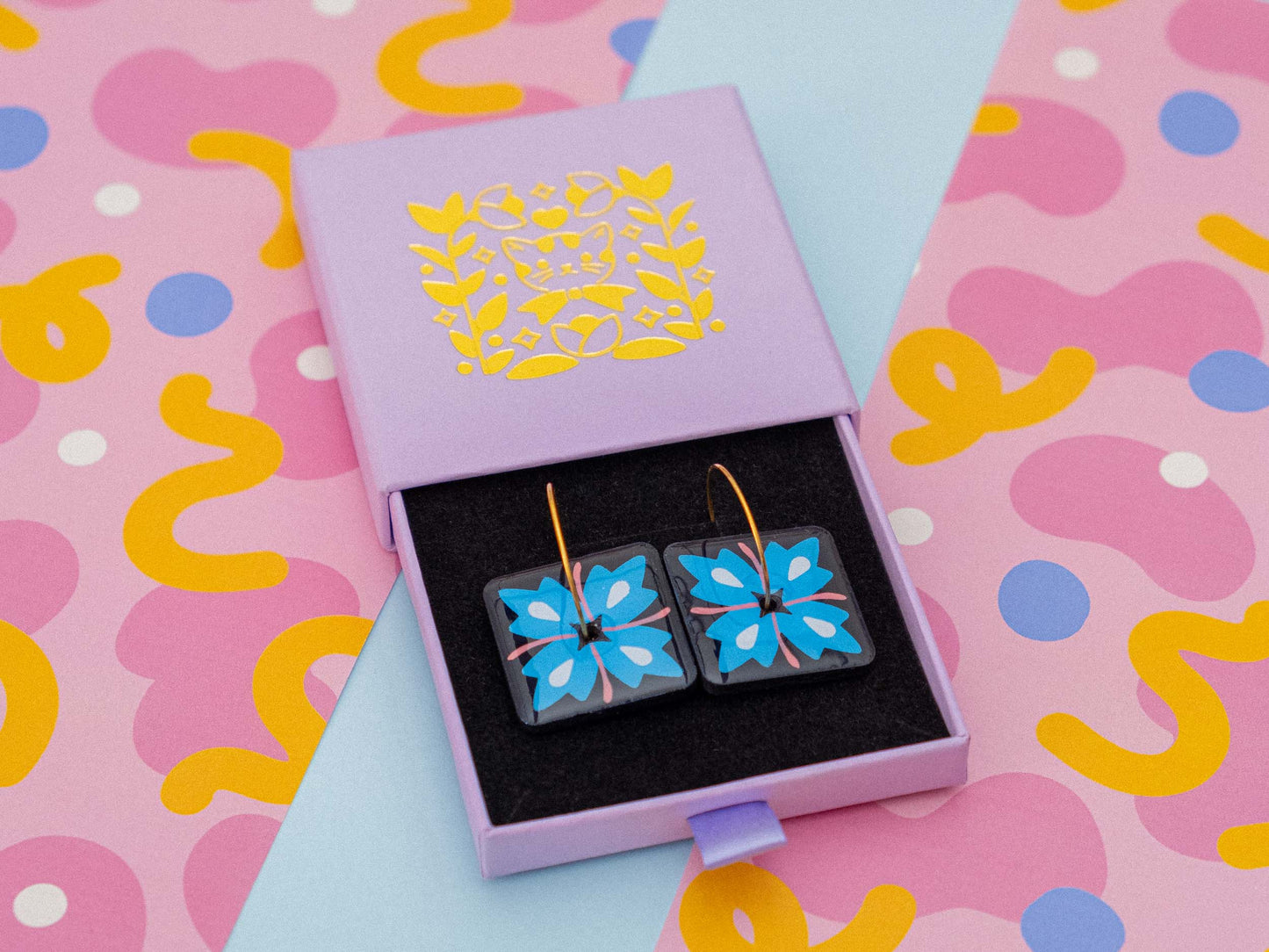 Boucles d'oreilles Carrés Floraux