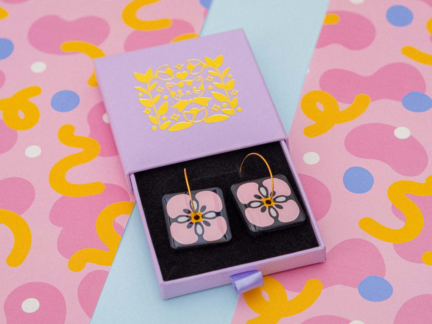 Boucles d'oreilles Carrés Floraux