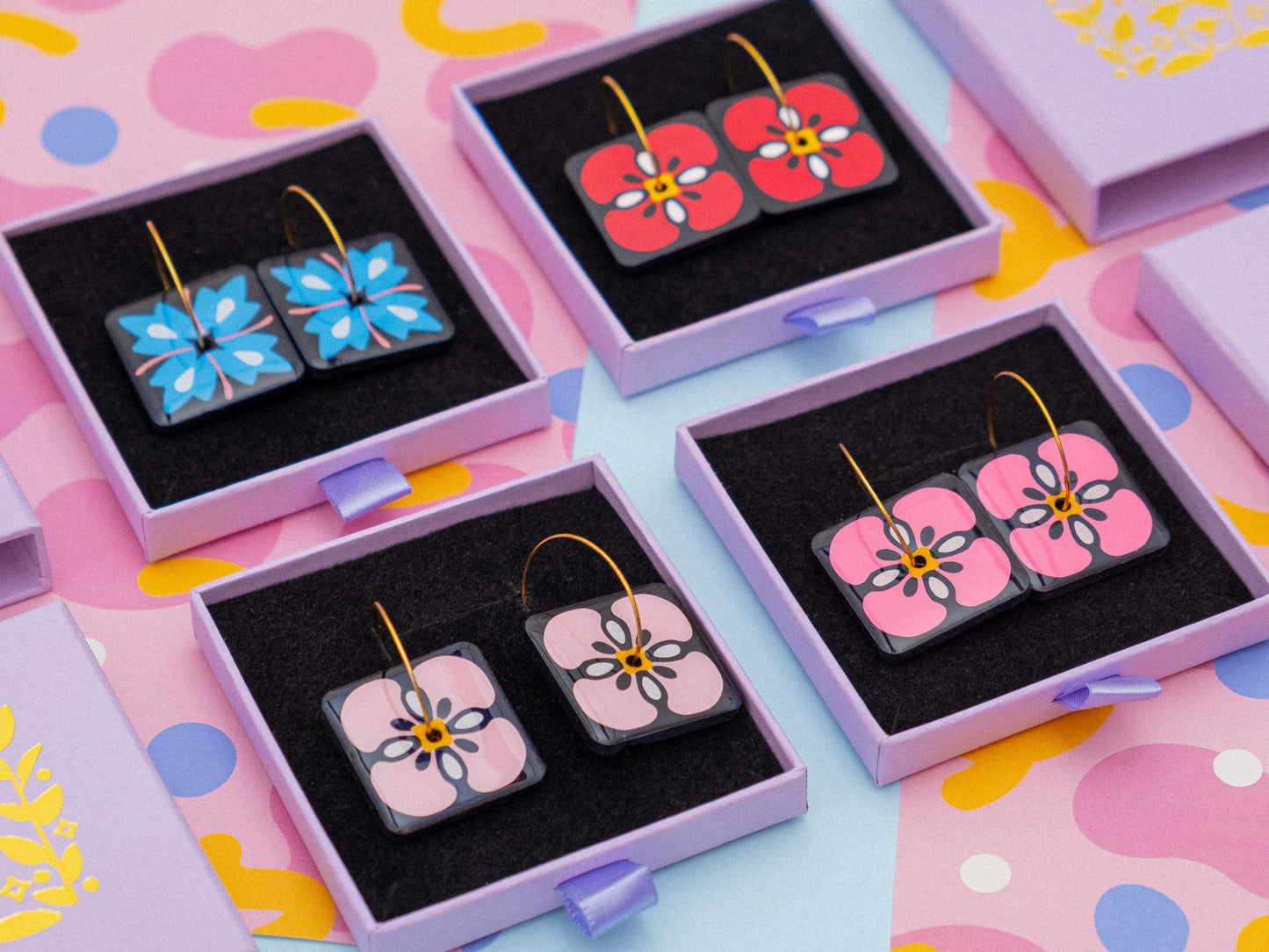 Boucles d'oreilles Carrés Floraux