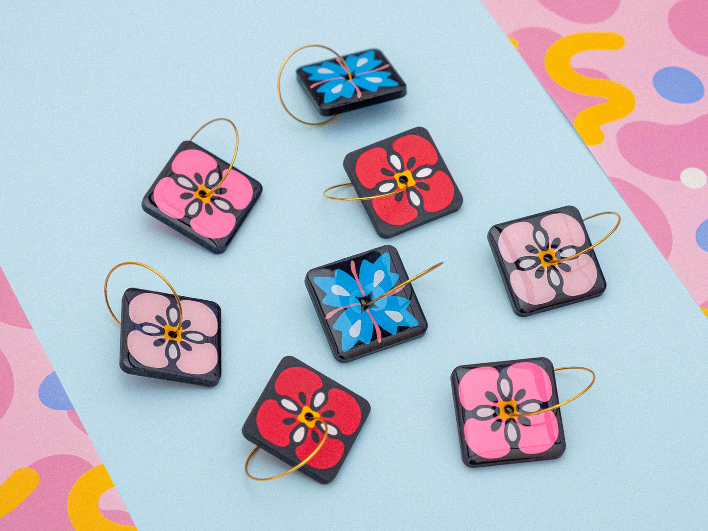 Boucles d'oreilles Carrés Floraux