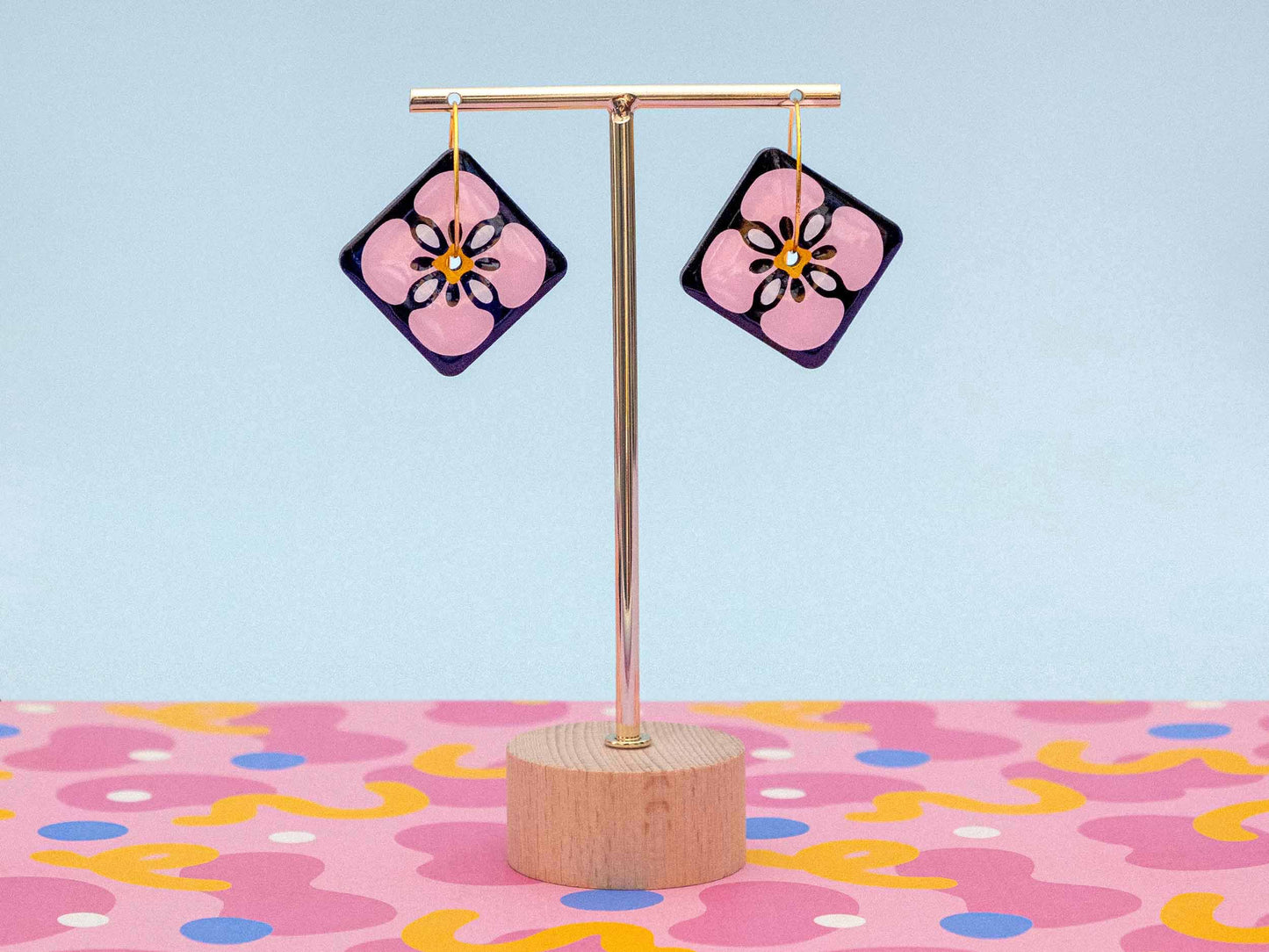 Boucles d'oreilles Carrés Floraux