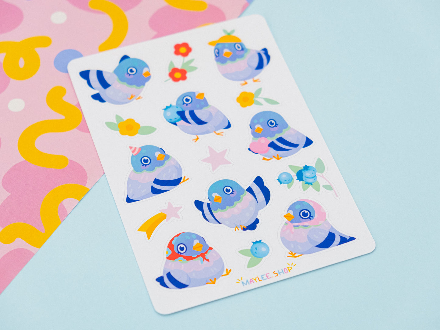 Planche de stickers pigeons