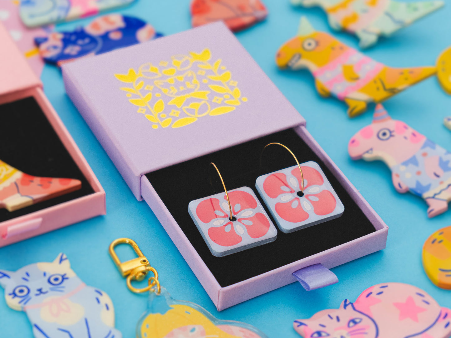 Boucles d'oreilles Carrés Floraux