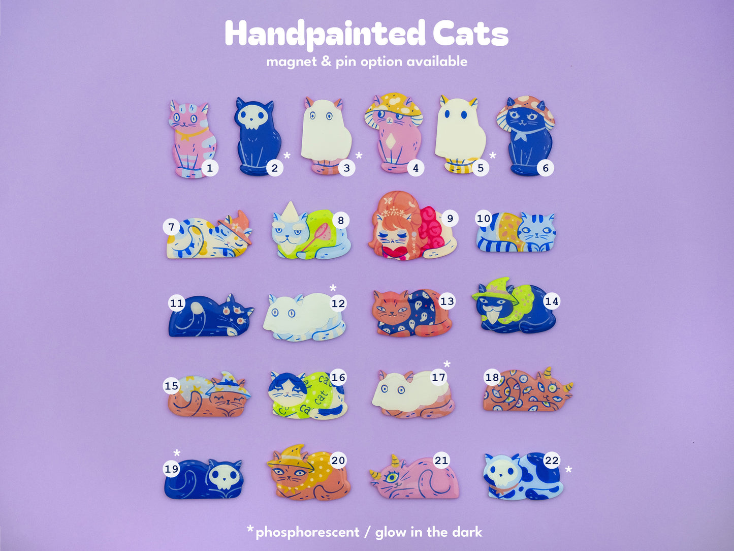 Painted Cat Magnets & Pins