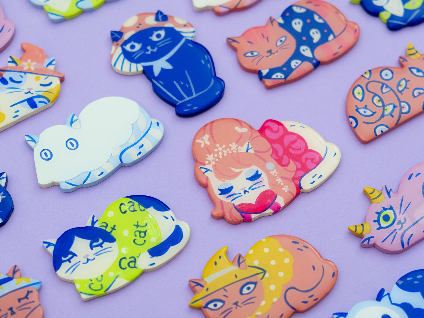 Painted Cat Magnets & Pins