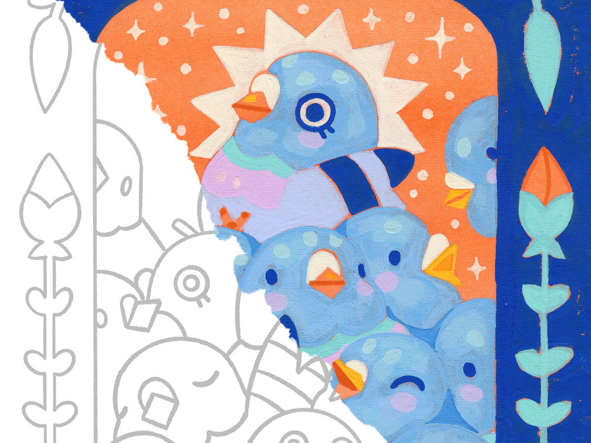 Pigeon Party - Page de coloriage
